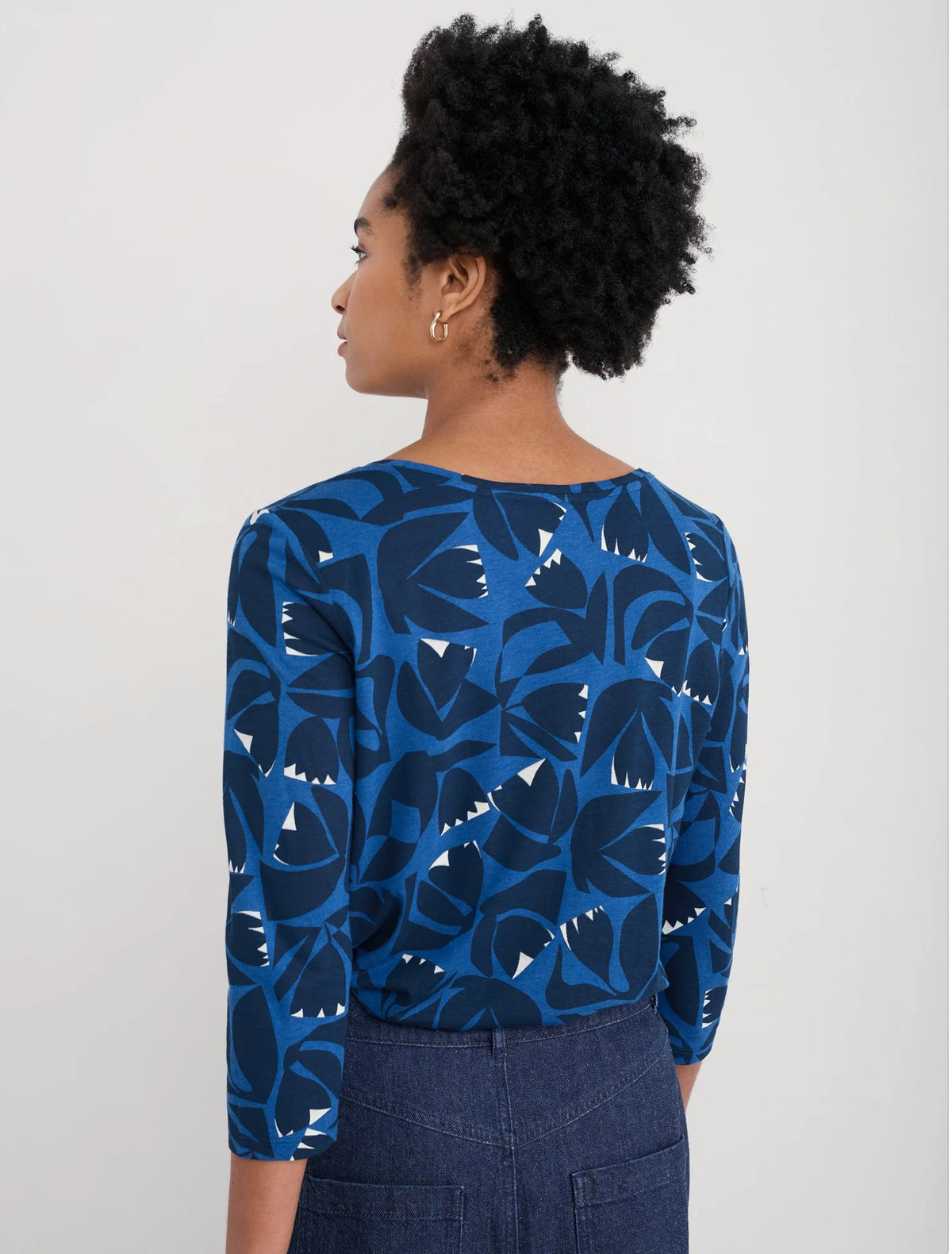 Seasalt Cornwall - ‘Appletree’ Keyhole Detail T-Shirt - Floral Cutout Ink