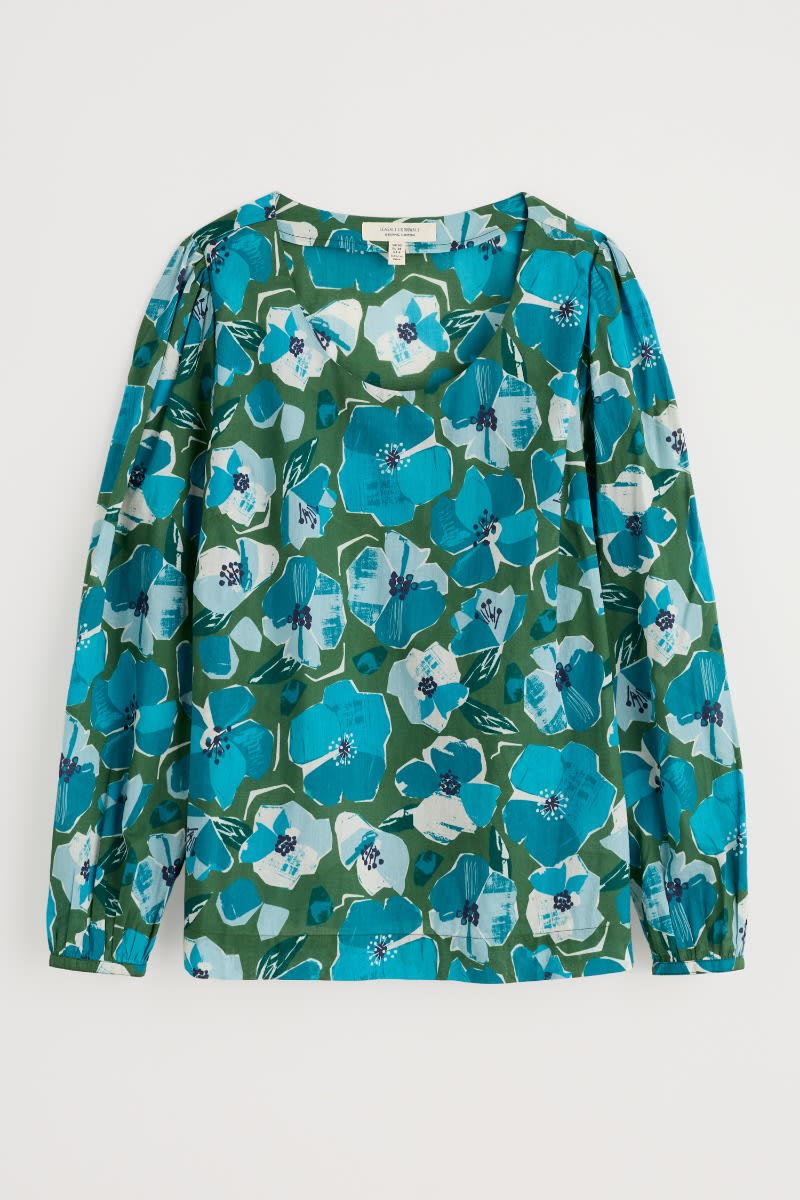 Seasalt Cornwall - ‘Quill’ Top in GOTS-Certified Organic Cotton - Paper Hellebores Forest Green