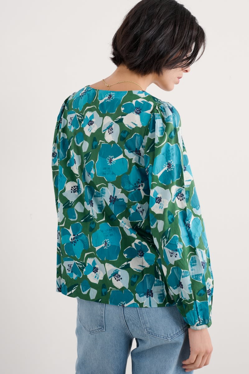 Seasalt Cornwall - ‘Quill’ Top in GOTS-Certified Organic Cotton - Paper Hellebores Forest Green