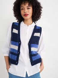 Seasalt Cornwall - ‘Painter’ Striped Mohair Blend Knit Vest Waistcoat - Caravannel Ink Mix