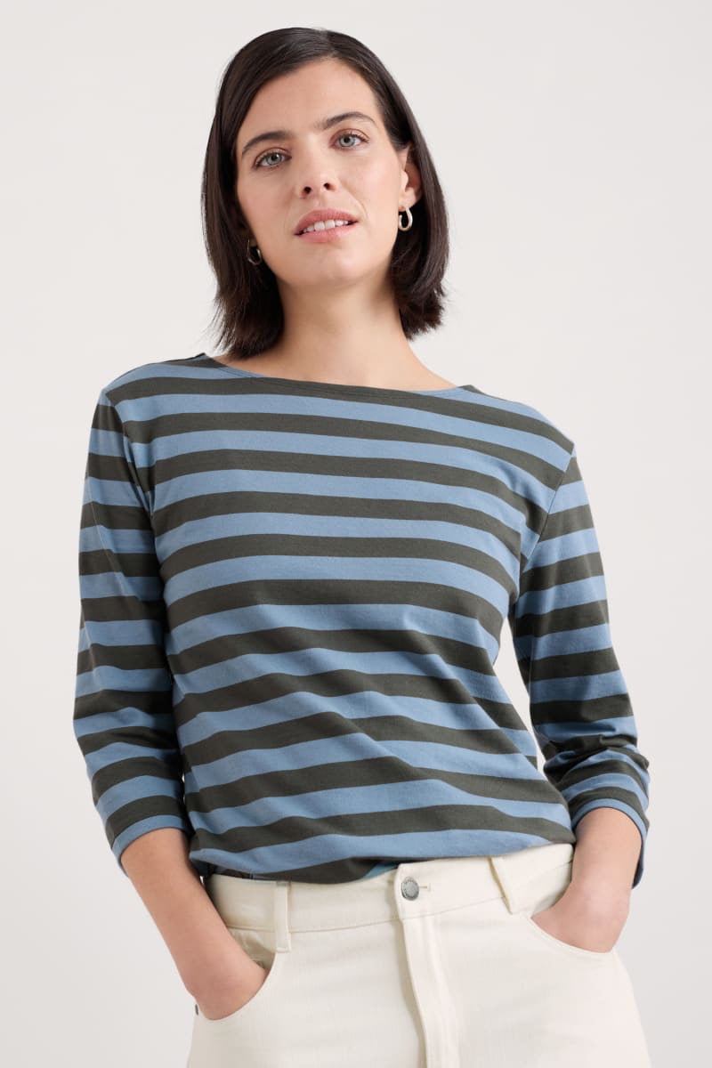 Seasalt Cornwall - ‘Sailor’ 3/4 Sleeve Top in GOTS-Certified Organic Cotton Jersey - Cornish Nori