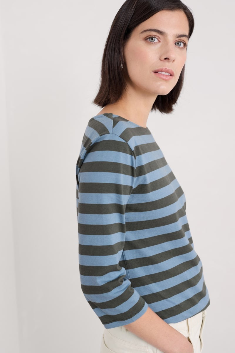 Seasalt Cornwall - ‘Sailor’ 3/4 Sleeve Top in GOTS-Certified Organic Cotton Jersey - Cornish Nori