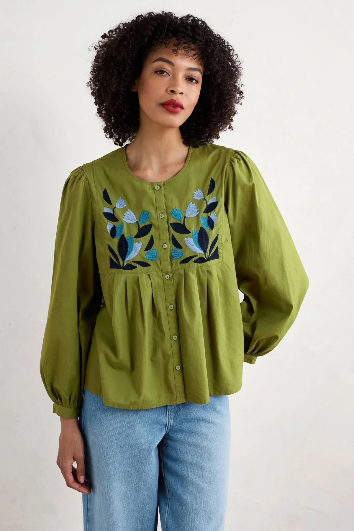 Seasalt Cornwall - ‘Thornapple’ Embroidered Shirt - Dark Citron