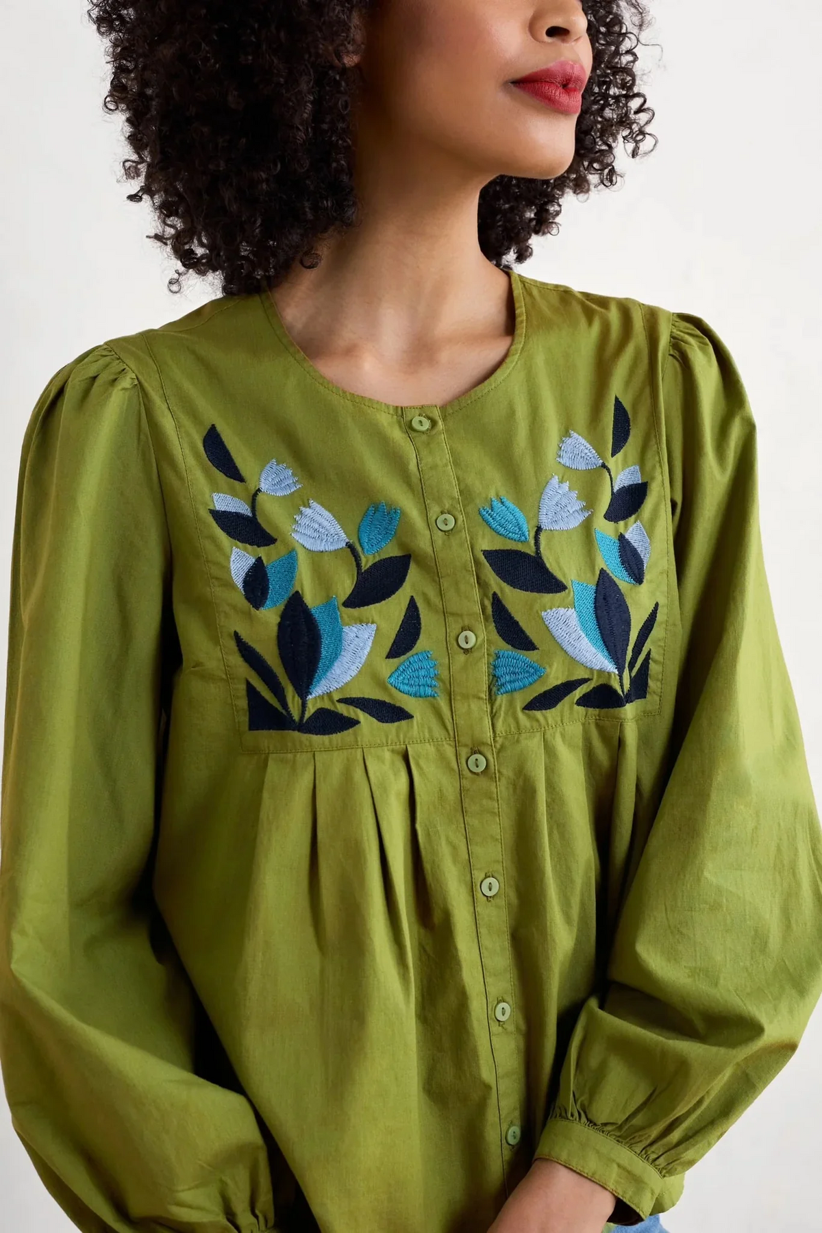 Seasalt Cornwall - ‘Thornapple’ Embroidered Shirt - Dark Citron