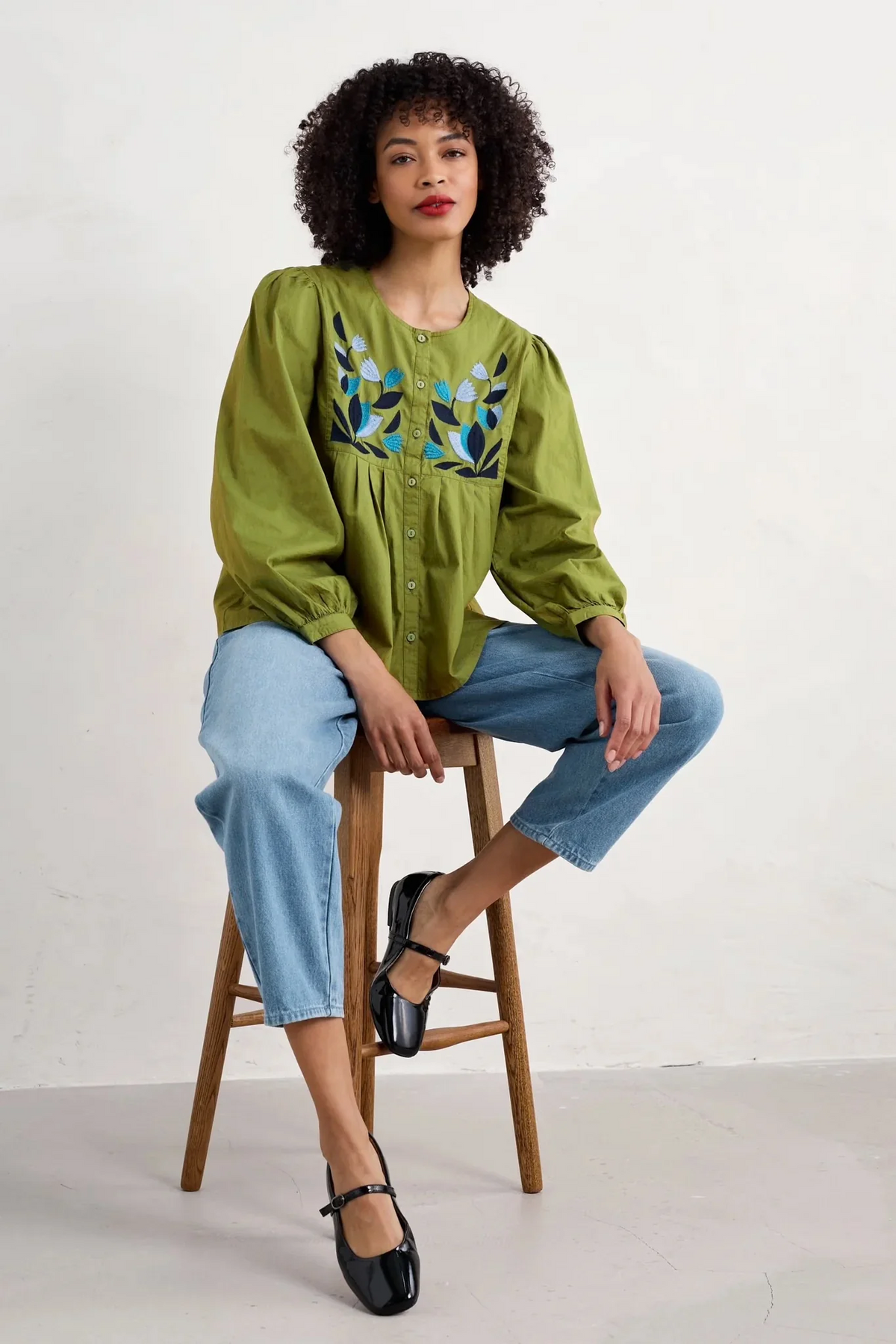 Seasalt Cornwall - ‘Thornapple’ Embroidered Shirt - Dark Citron