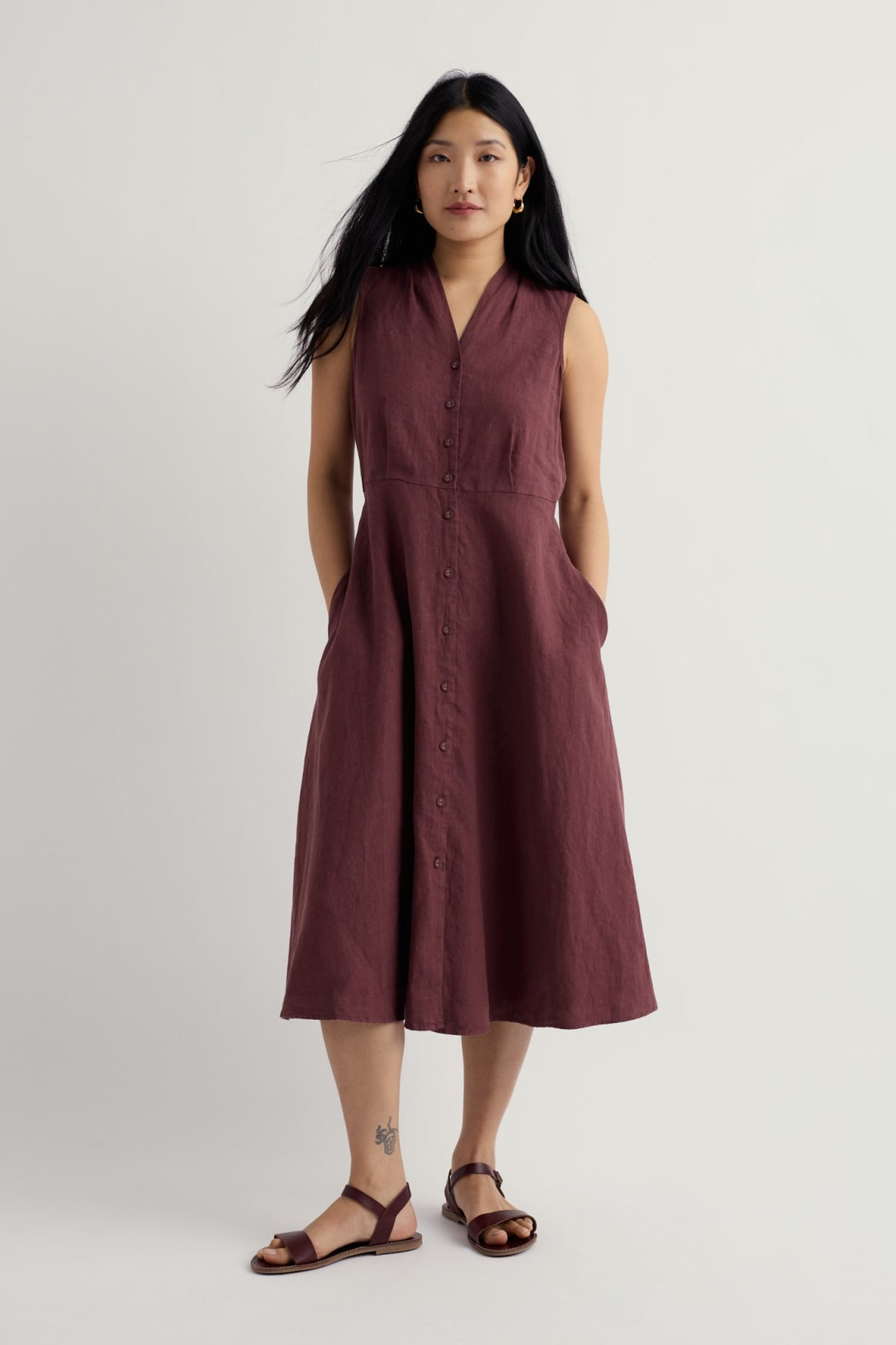 Seasalt Cornwall - Carved Wood - Linen Sleeveless Dress - Cacao