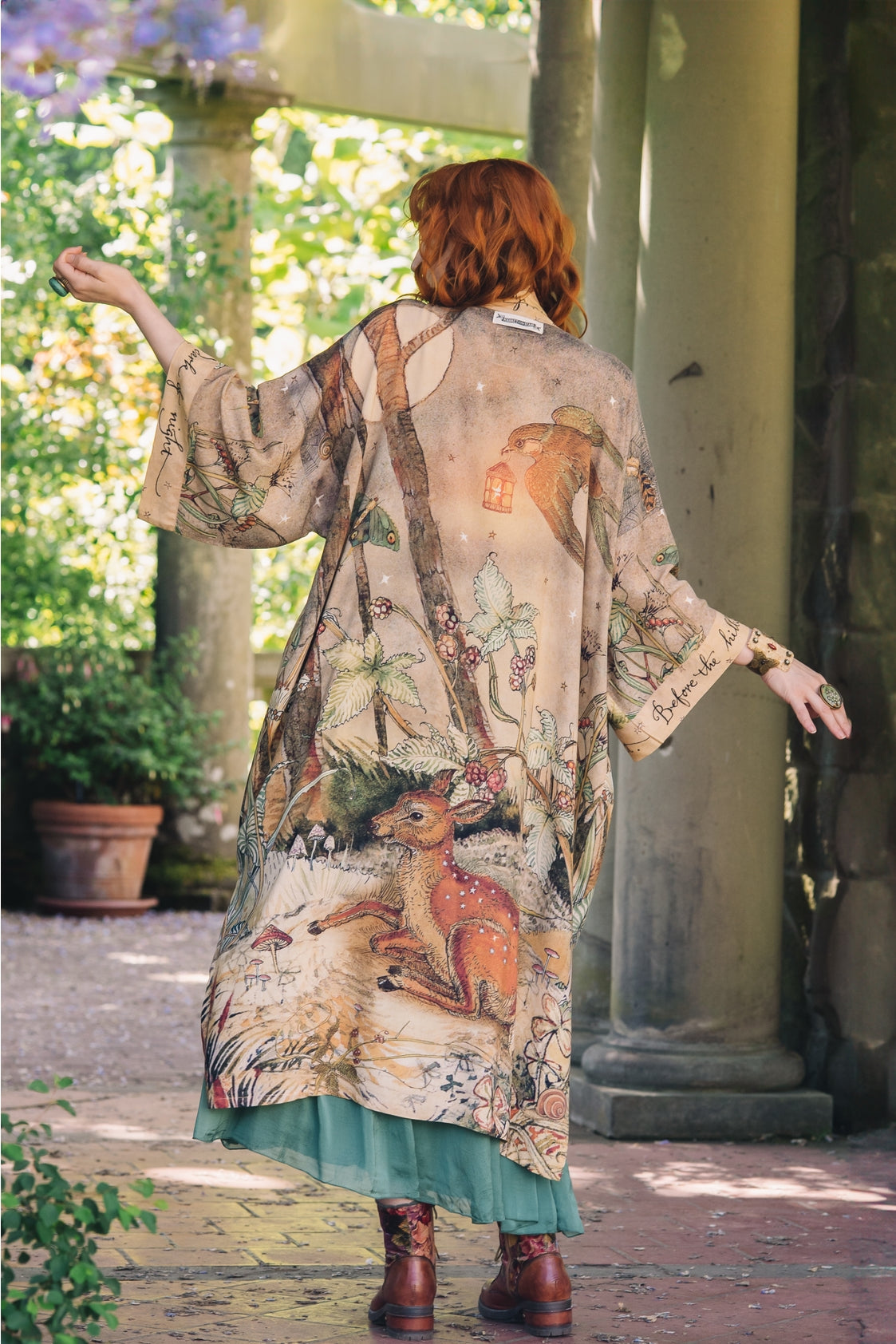 Market Of Stars - ‘Lovelight Opera’ Bamboo Duster Kimono Robe - Woodland Deer & Swallow Duste