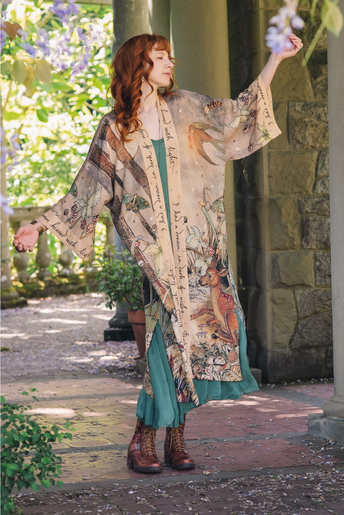 Market Of Stars - ‘Lovelight Opera’ Bamboo Duster Kimono Robe - Woodland Deer & Swallow Duste
