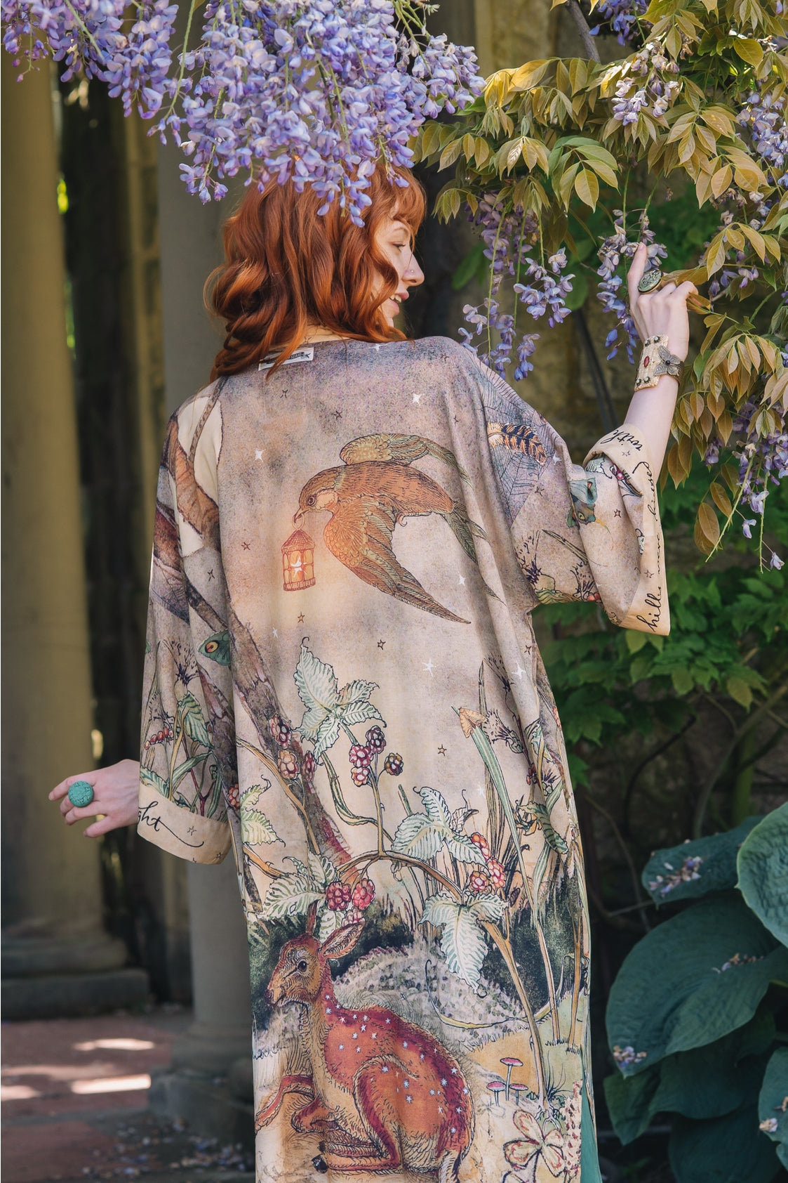 Market Of Stars - ‘Lovelight Opera’ Bamboo Duster Kimono Robe - Woodland Deer & Swallow Duste