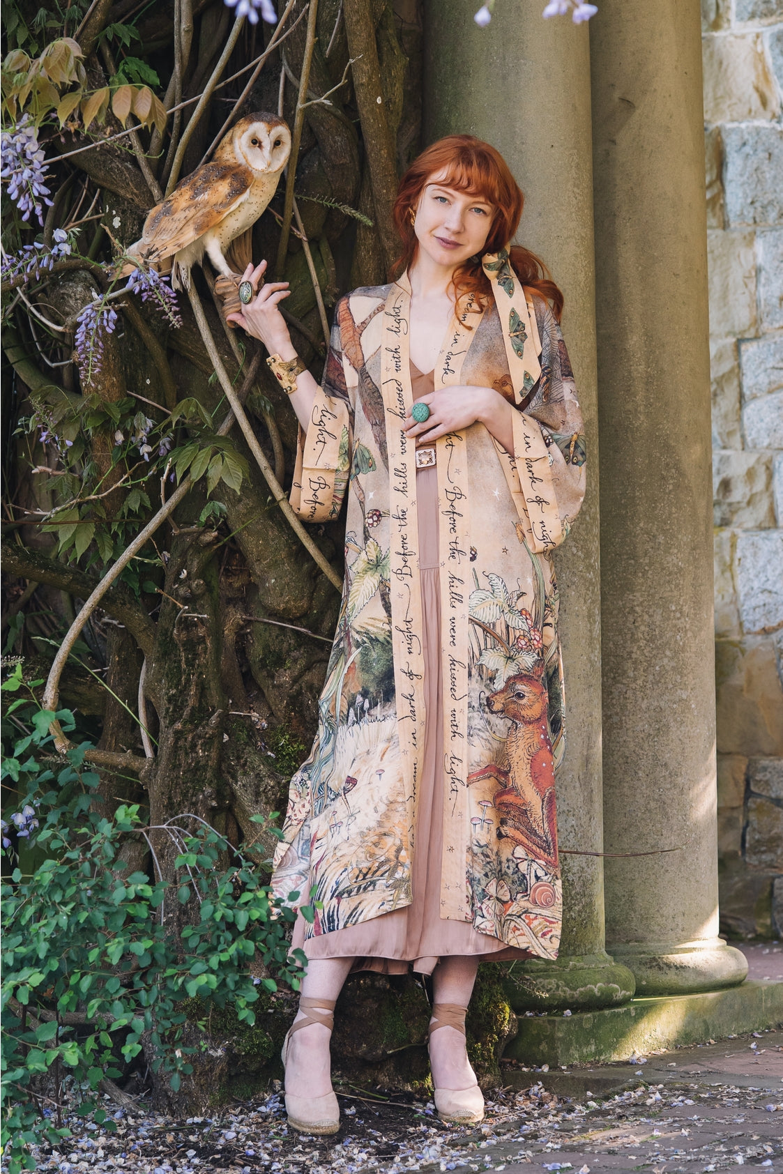 Market Of Stars - ‘Lovelight Opera’ Bamboo Duster Kimono Robe - Woodland Deer & Swallow Duste