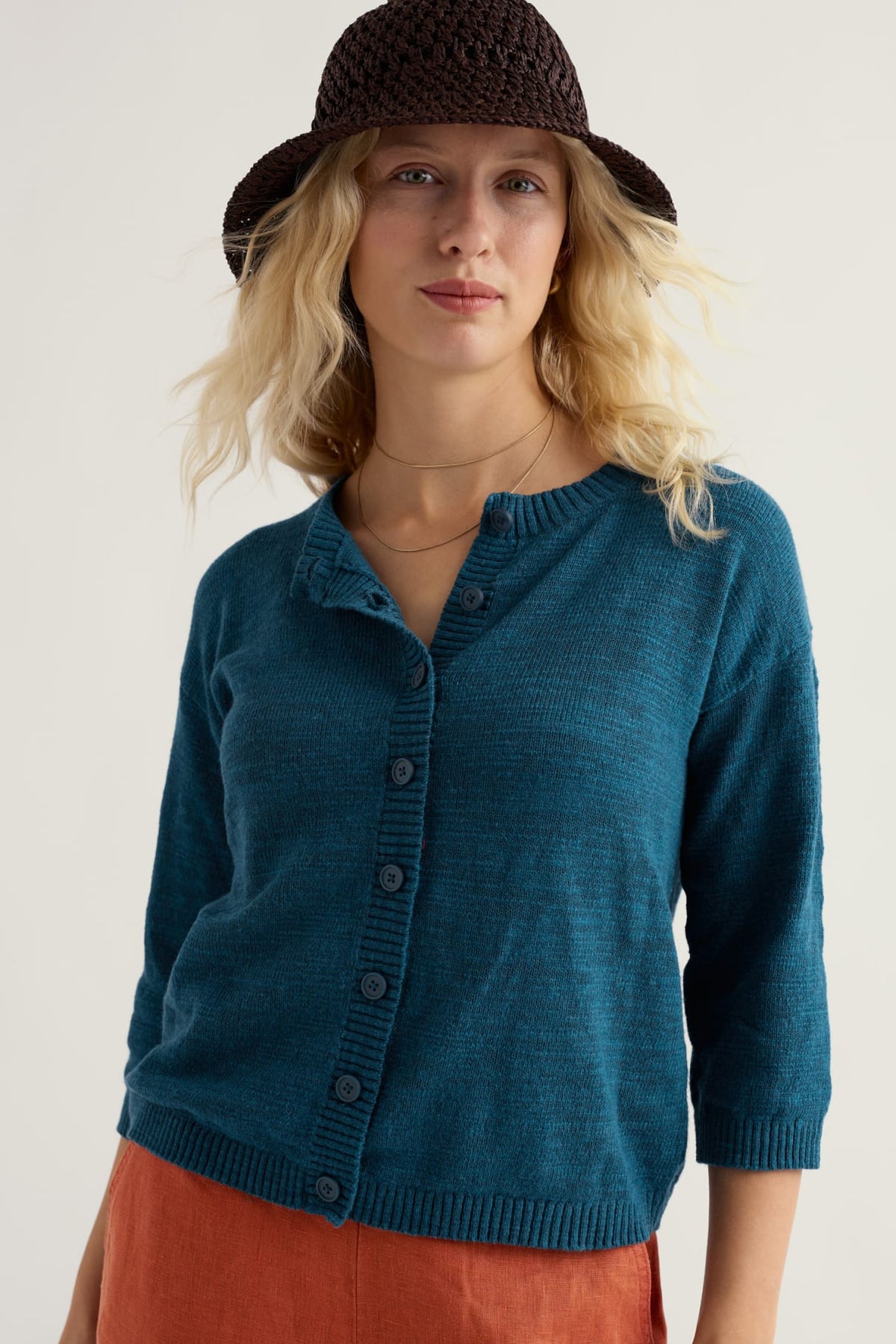 Seasalt Cornwall - Pentire Steps Linen & Organic Cotton Cardigan - Ocean Drift