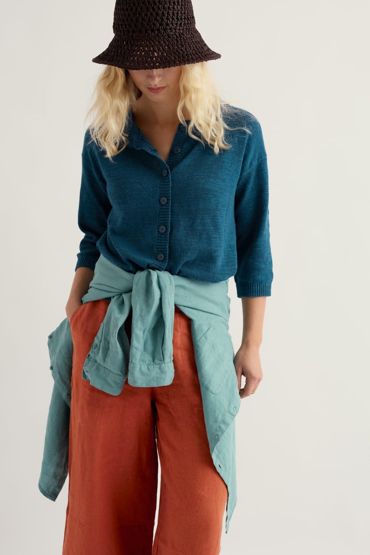 Seasalt Cornwall - Pentire Steps Linen & Organic Cotton Cardigan - Ocean Drift