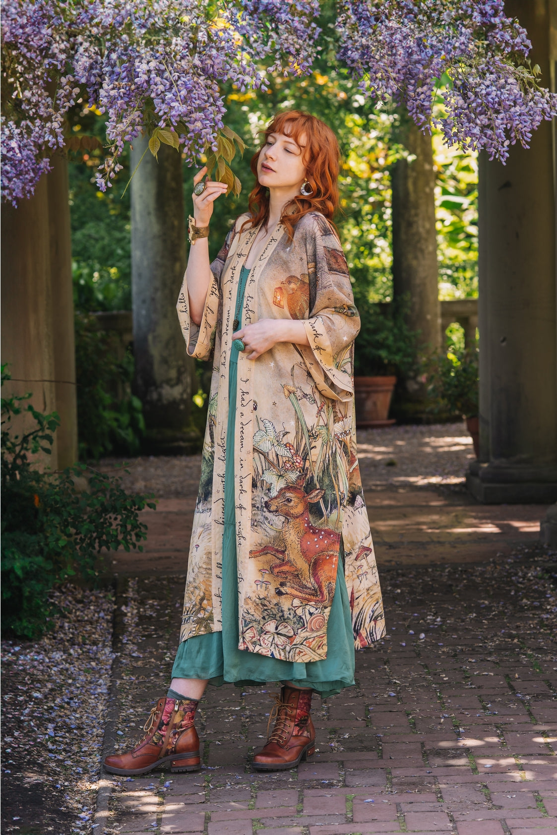 Market Of Stars - ‘Lovelight Opera’ Bamboo Duster Kimono Robe - Woodland Deer & Swallow Duste