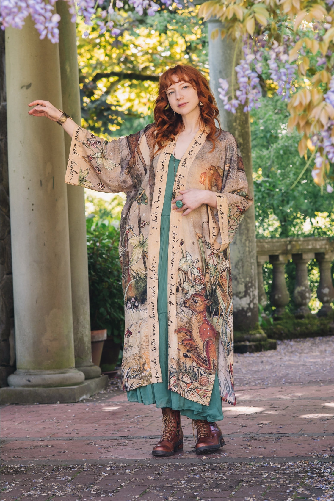 Market Of Stars - ‘Lovelight Opera’ Bamboo Duster Kimono Robe - Woodland Deer & Swallow Duste