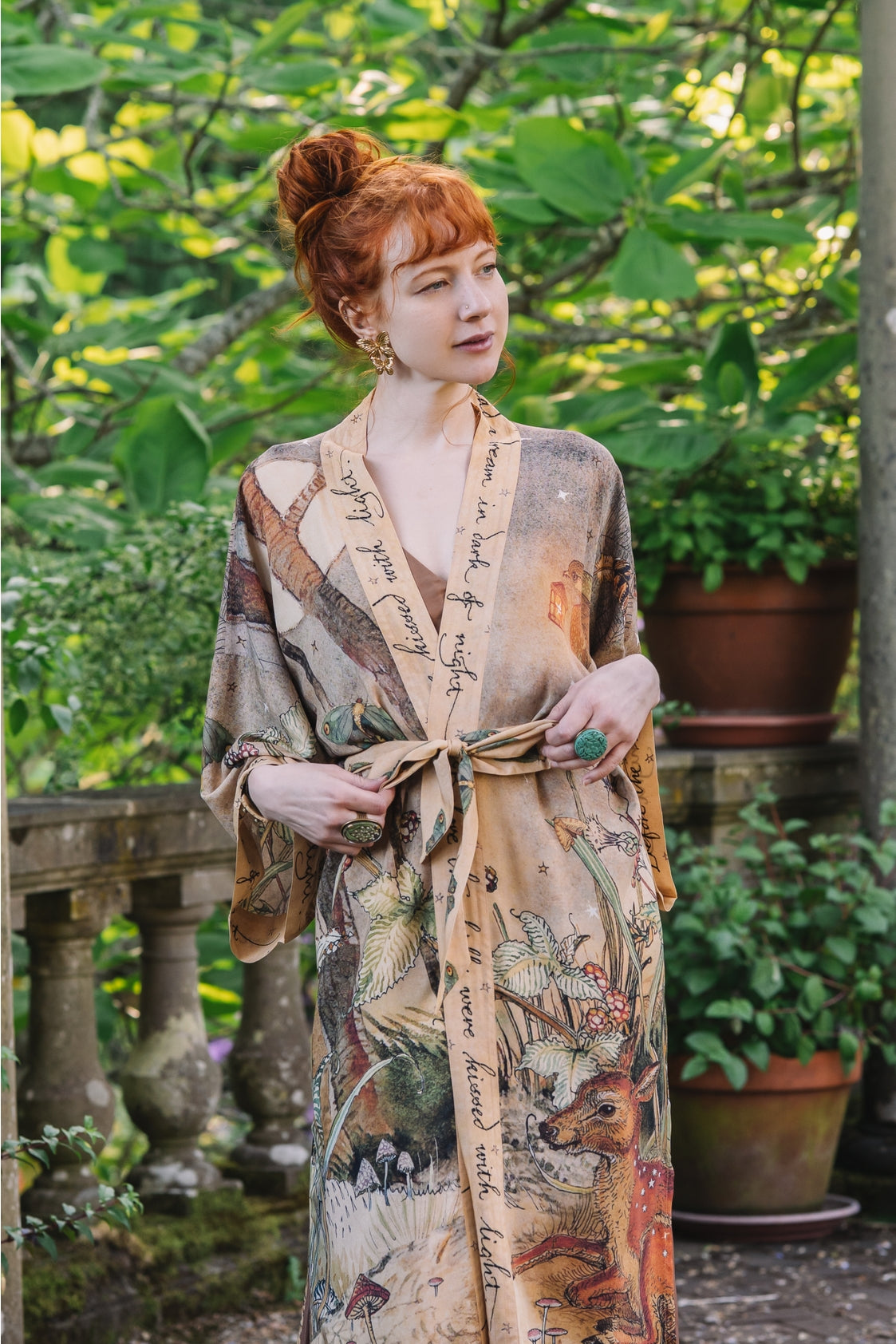 Market Of Stars - ‘Lovelight Opera’ Bamboo Duster Kimono Robe - Woodland Deer & Swallow Duste