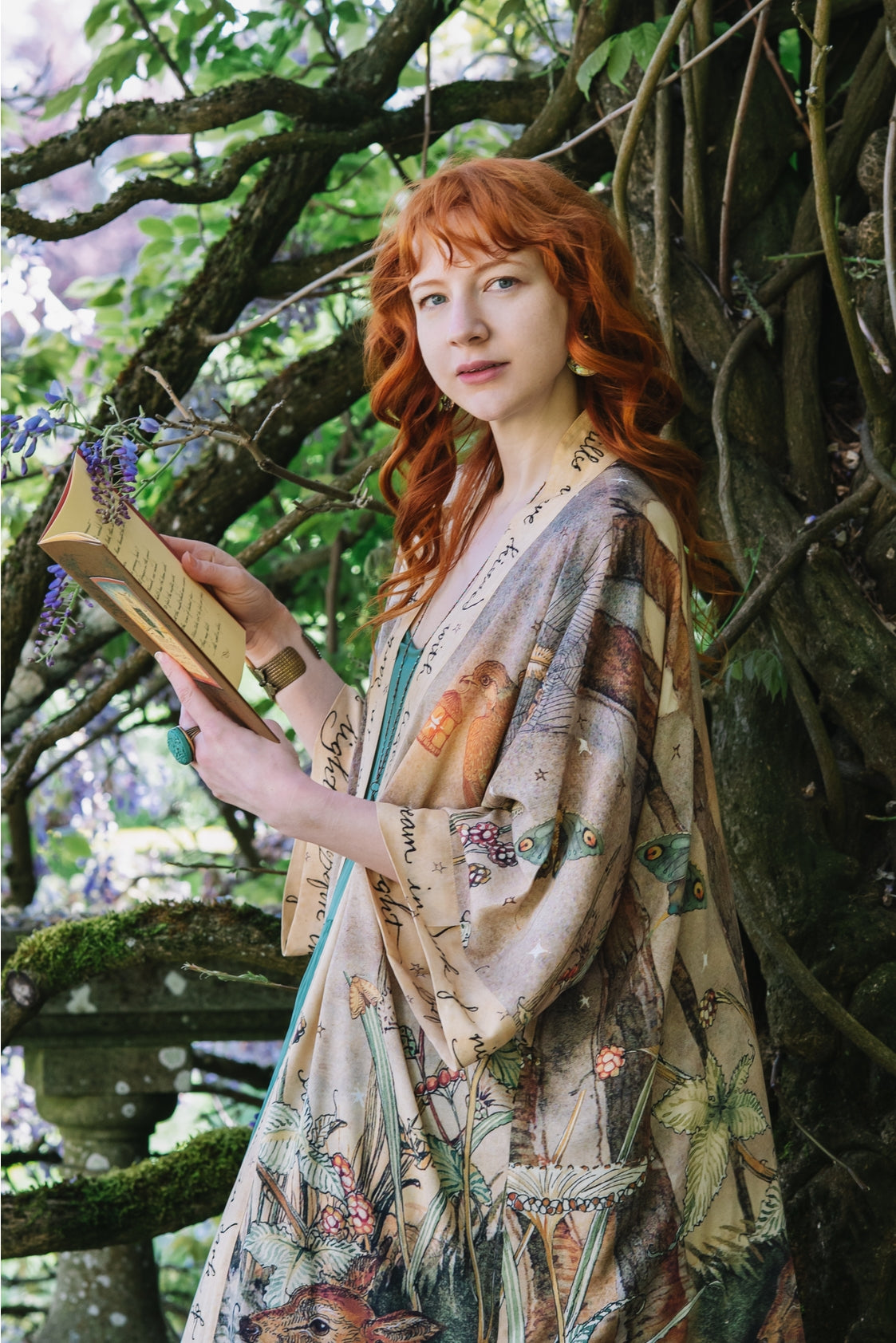 Market Of Stars - ‘Lovelight Opera’ Bamboo Duster Kimono Robe - Woodland Deer & Swallow Duste