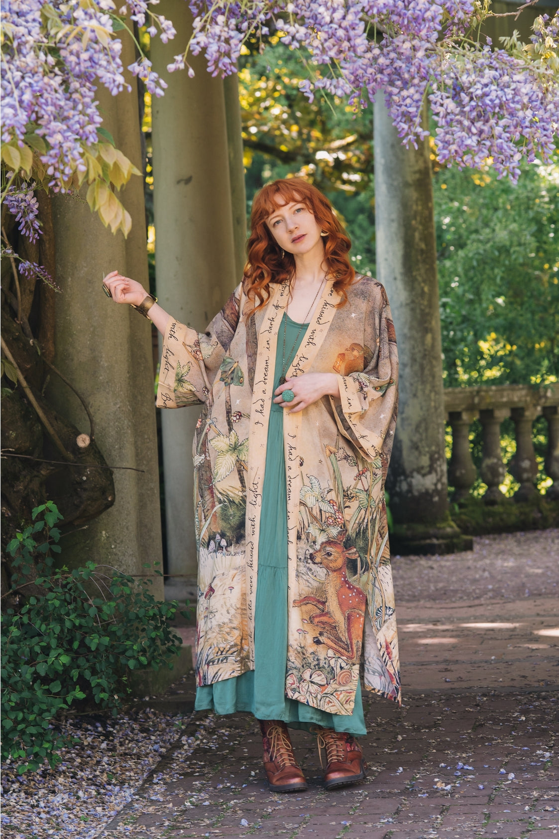 Market Of Stars - ‘Lovelight Opera’ Bamboo Duster Kimono Robe - Woodland Deer & Swallow Duste