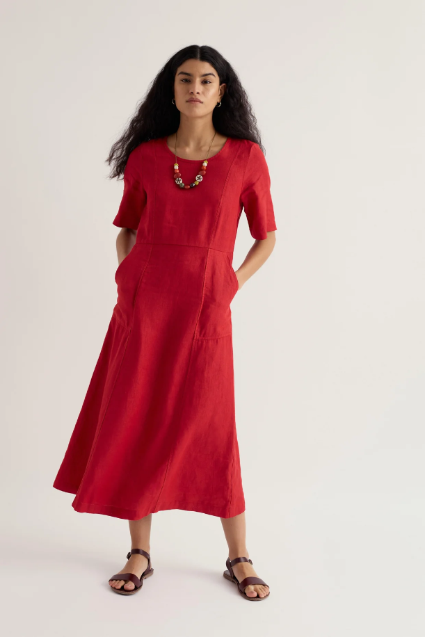 Seasalt Cornwall - Grass Wave - Midi linen Dress - Boat Red