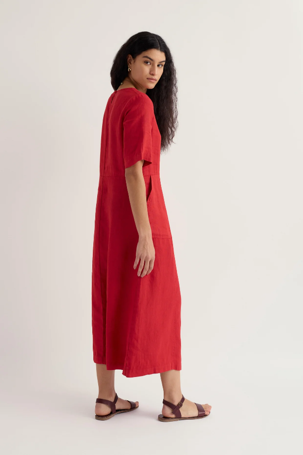 Seasalt Cornwall - Grass Wave - Midi linen Dress - Boat Red