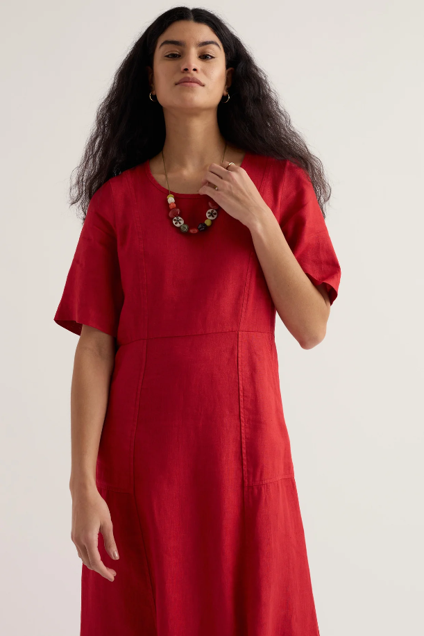 Seasalt Cornwall - Grass Wave - Midi linen Dress - Boat Red