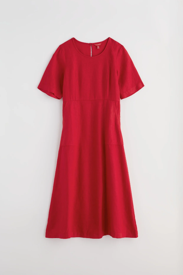 Seasalt Cornwall - Grass Wave - Midi linen Dress - Boat Red