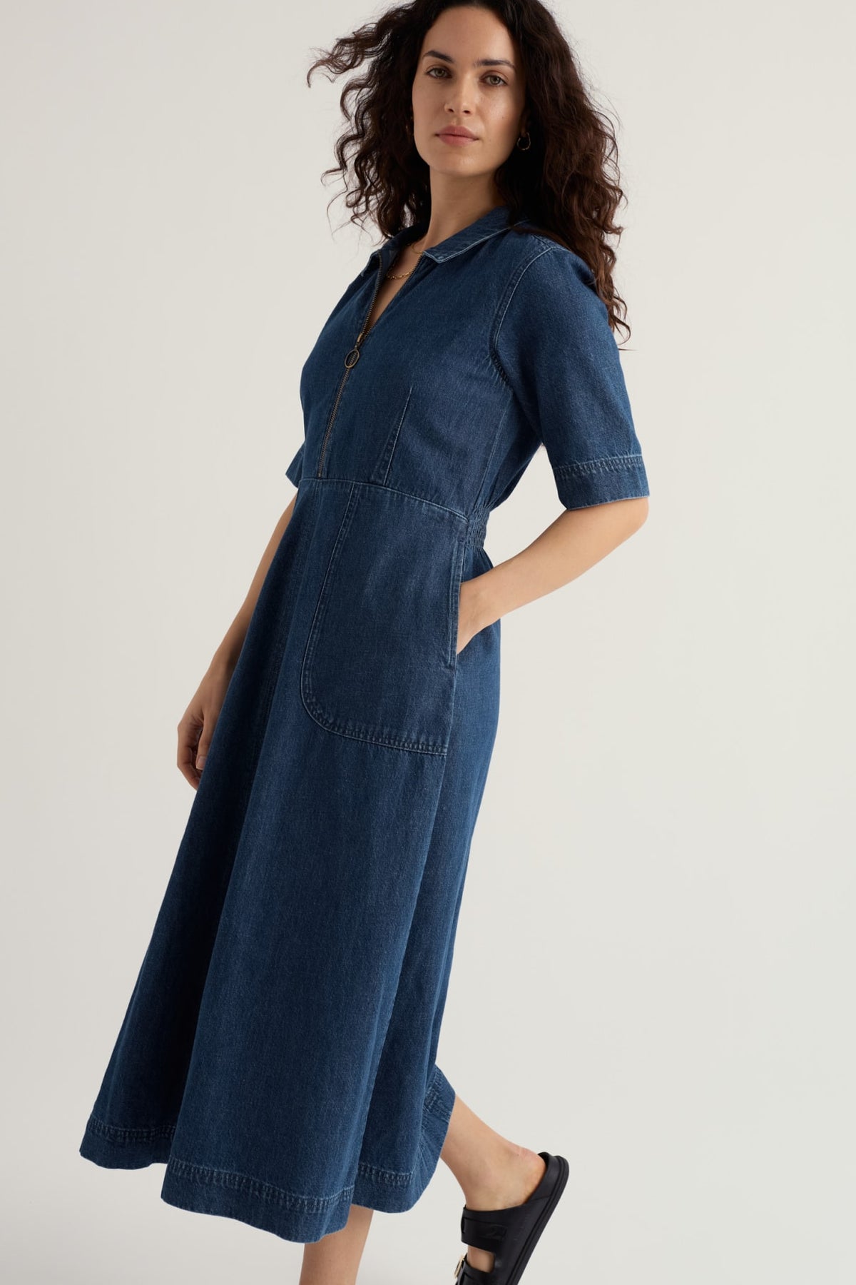 Seasalt Cornwall - Gwenter Denim Midi Dress - Mid Wash
