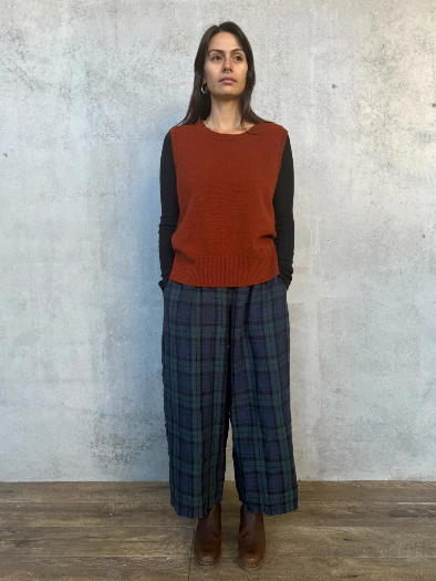 Montaigne - ‘Ines’ French Linen Tartan Pants - Blue / Green