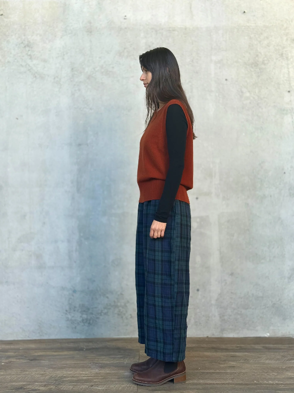 Montaigne - ‘Ines’ French Linen Tartan Pants - Blue / Green