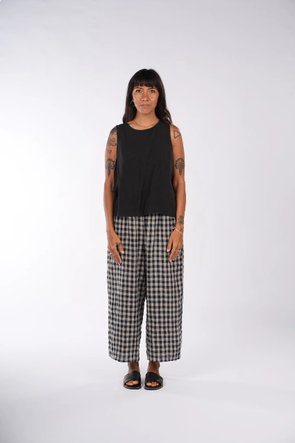 Montaigne - French Linen Pants - Navy Check