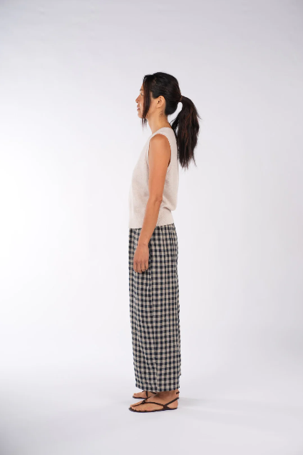 Montaigne - French Linen Pants - Navy Check