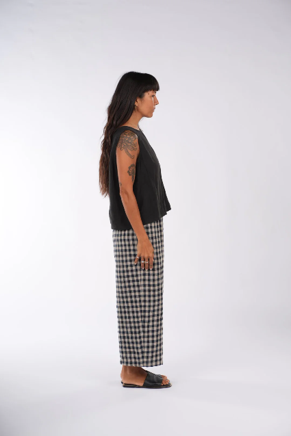 Montaigne - French Linen Pants - Navy Check