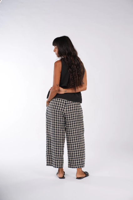 Montaigne - French Linen Pants - Navy Check