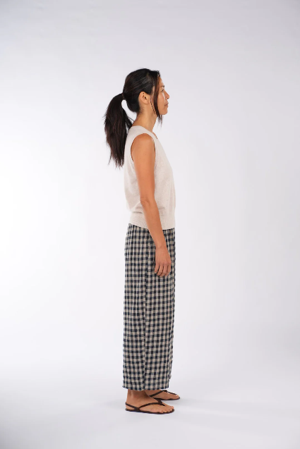 Montaigne - French Linen Pants - Navy Check