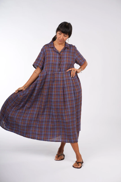 Montaigne - Vianne French Linen Dress - Plaid