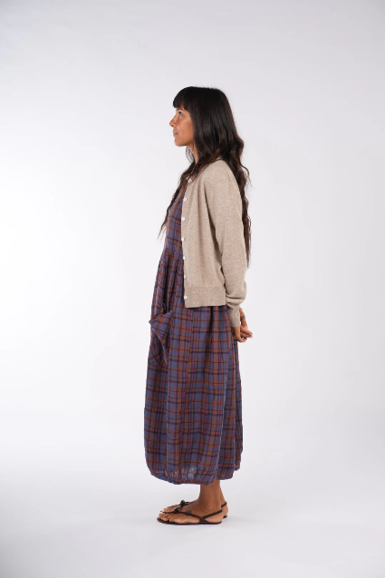 Montaigne - Sartene French Linen Dress - Purple/Rust Check