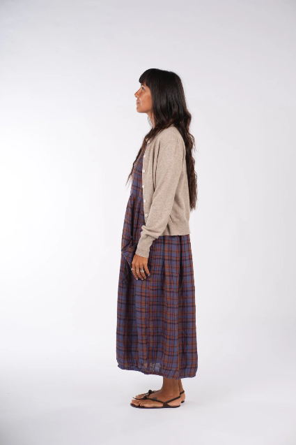 Montaigne - Sartene French Linen Dress - Purple/Rust Check