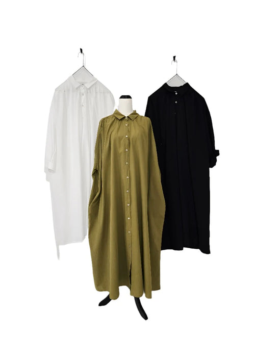 Frederic Longline Button Up Cotton Coat / Dress - Moss - LAST