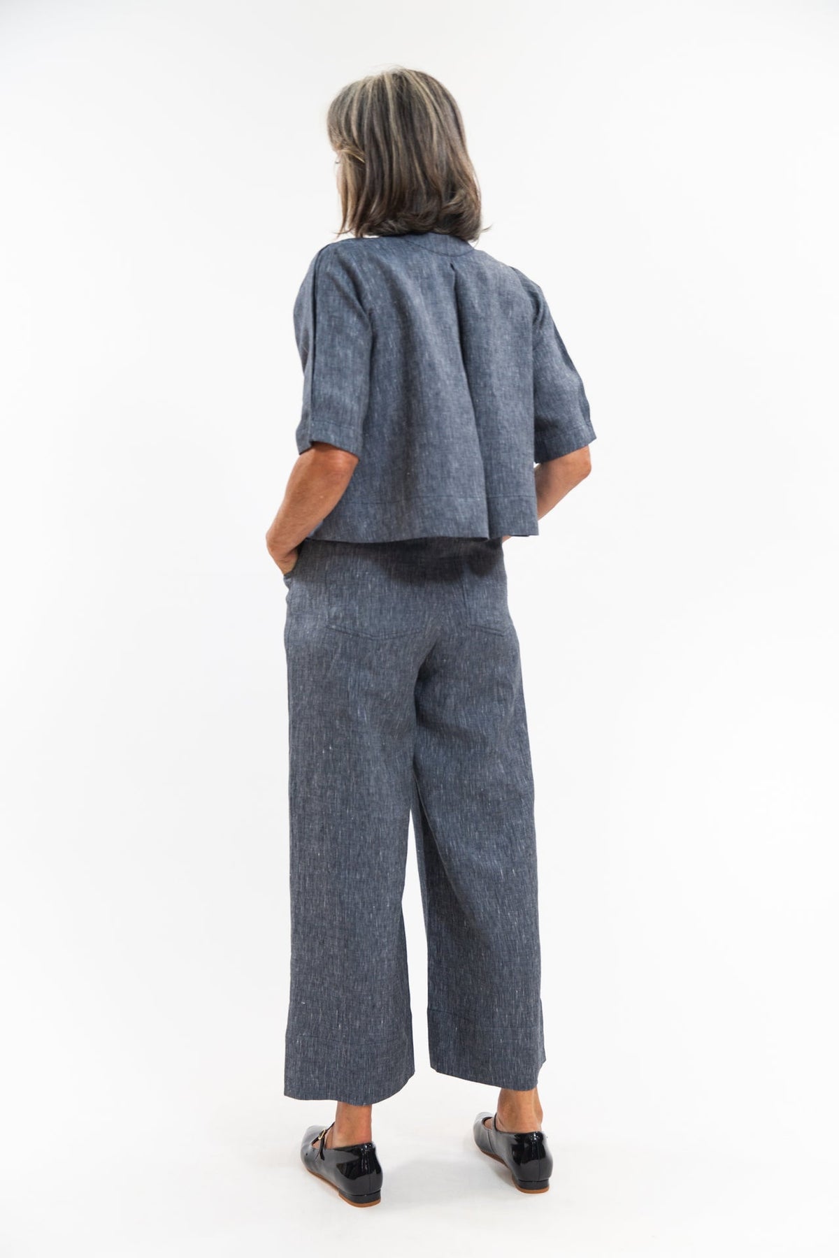 Eva’s Sunday - ‘Loretta’ Linen Top -  Navy Pinstripe