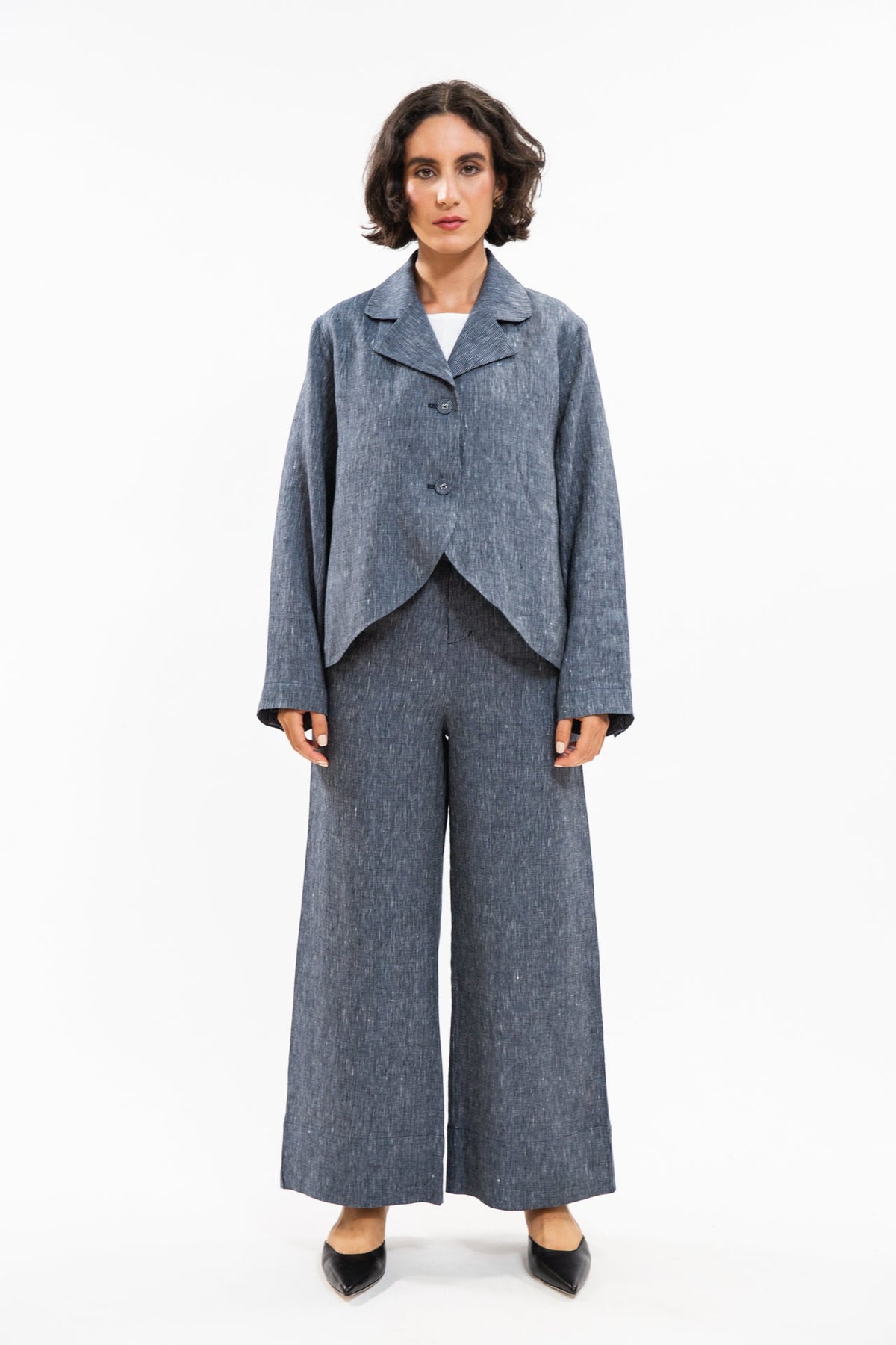 Eva’s Sunday - ‘Conran’ Linen Blaze - Navy Pinstripe