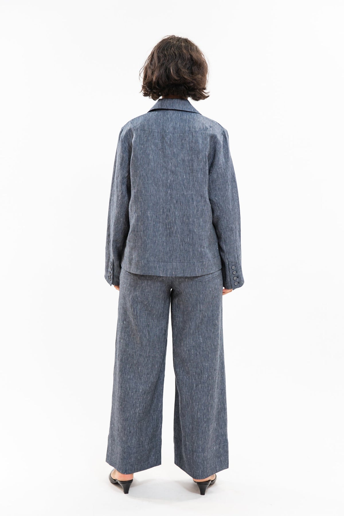 Eva’s Sunday - ‘Conran’ Linen Blaze - Navy Pinstripe