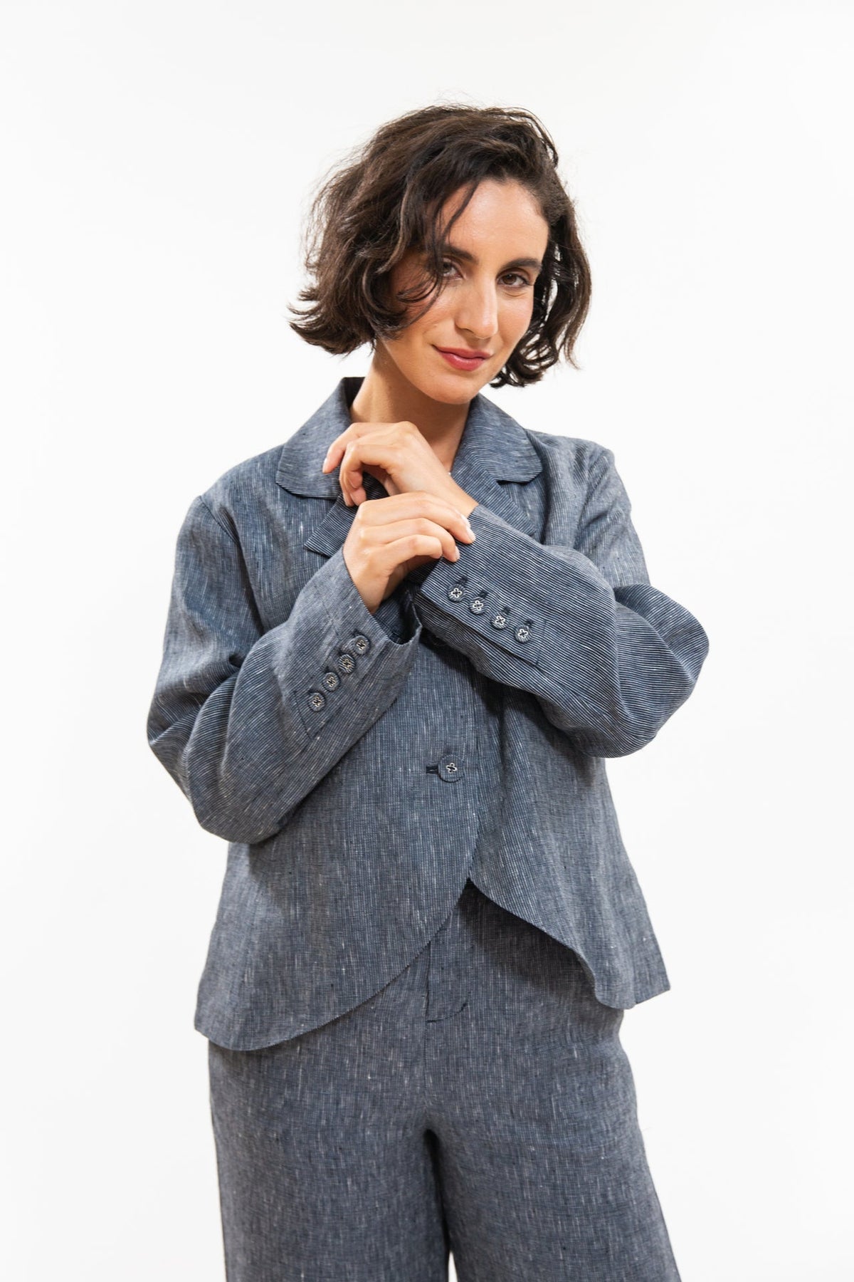 Eva’s Sunday - ‘Conran’ Linen Blaze - Navy Pinstripe