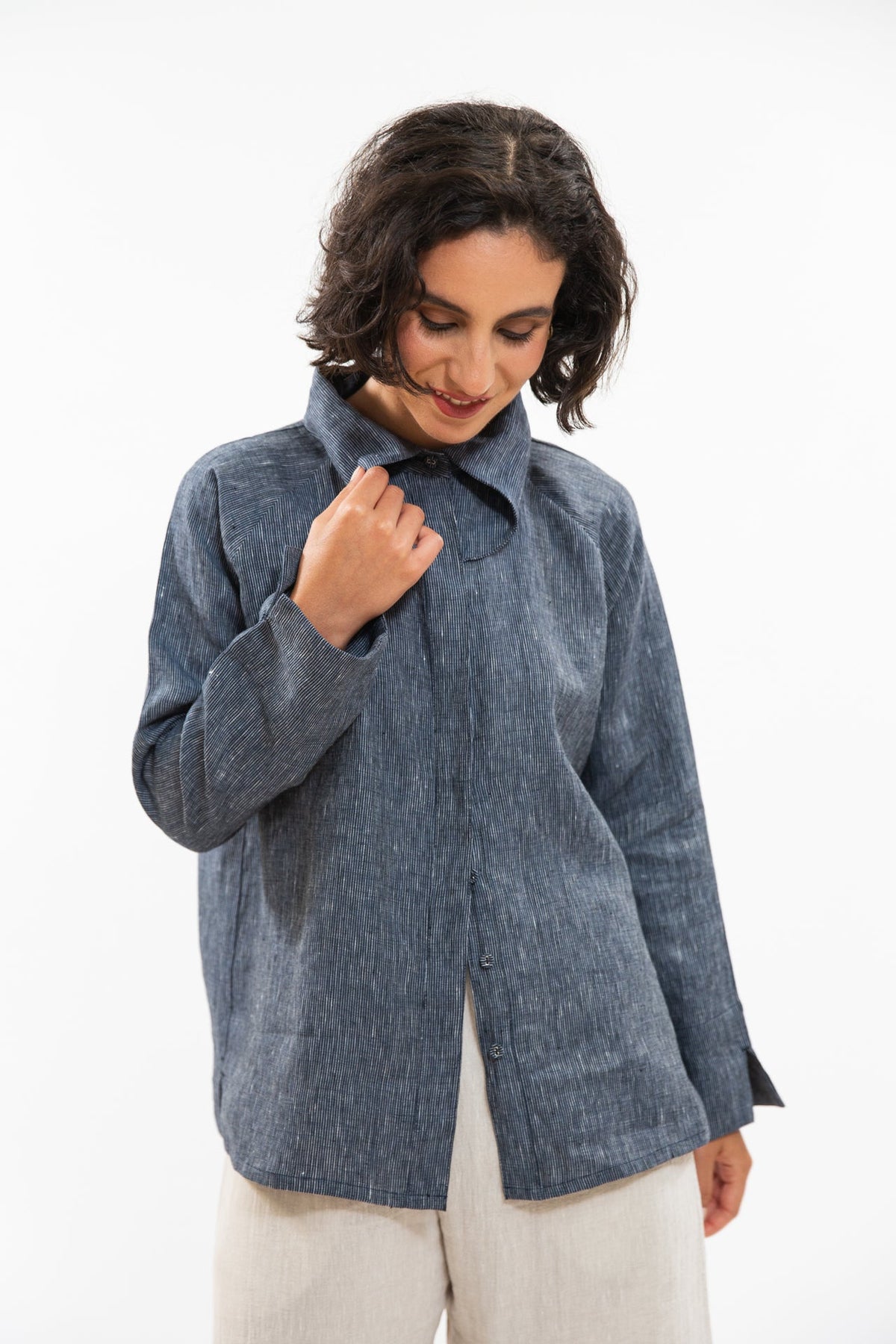 Eva’s Sunday - Clarke Shirt - Navy Pinstripe