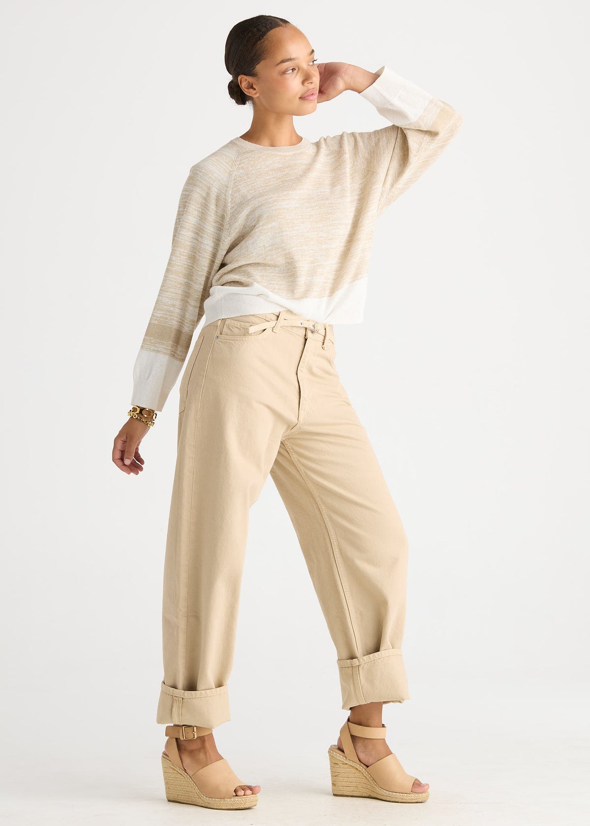 LD & Co - Mouline Top Knit Ribbed Detailing - Vanilla
