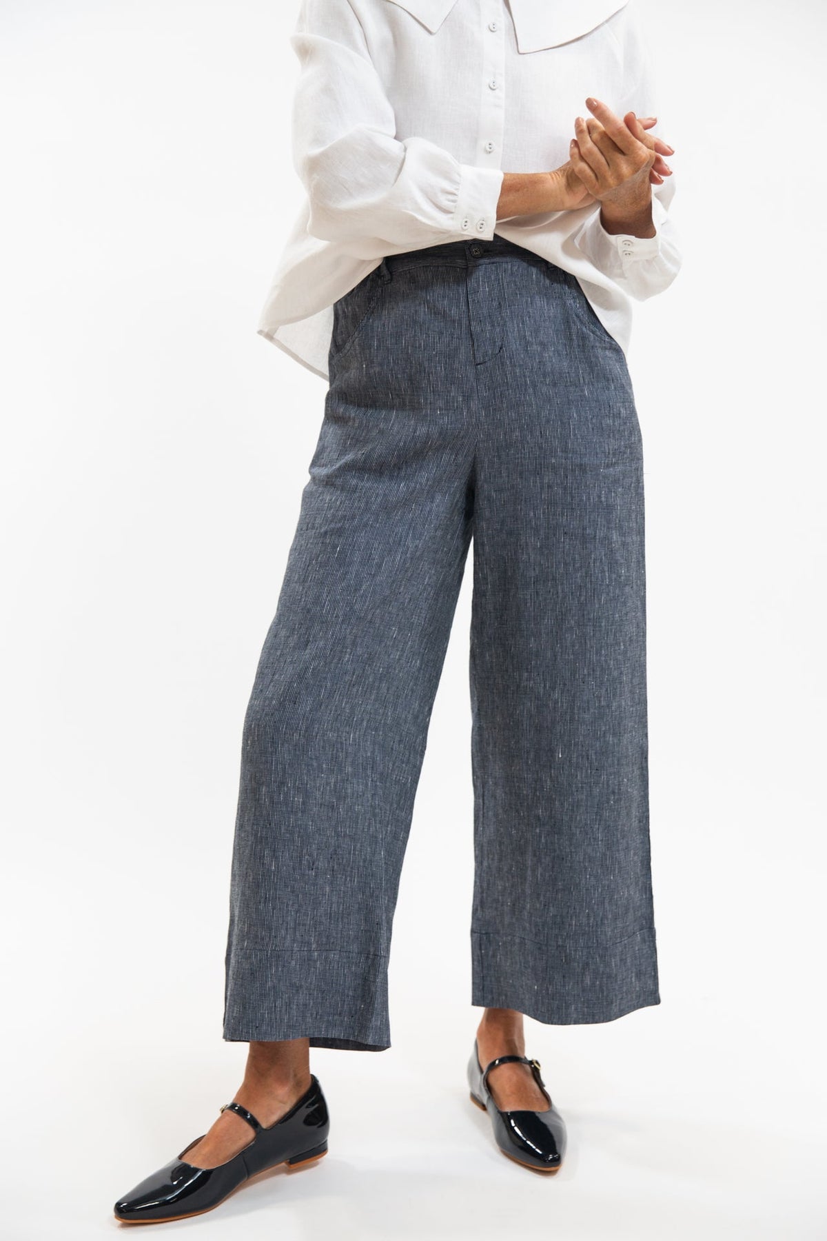 Eva’s Sunday - ‘Bowie’ Linen Pant - Navy Pinstripe