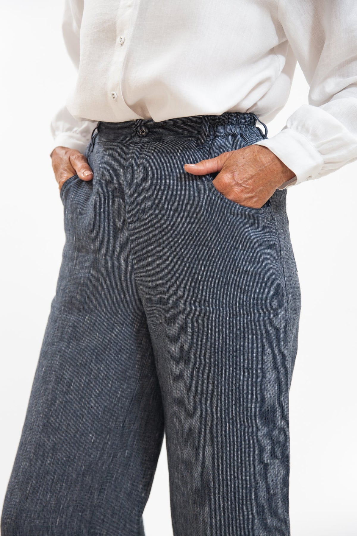 Eva’s Sunday - ‘Bowie’ Linen Pant - Navy Pinstripe