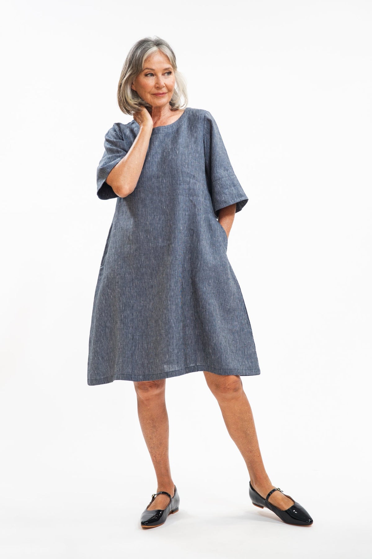 Eva’s Sunday - Avery Dress - Navy Pinstripe