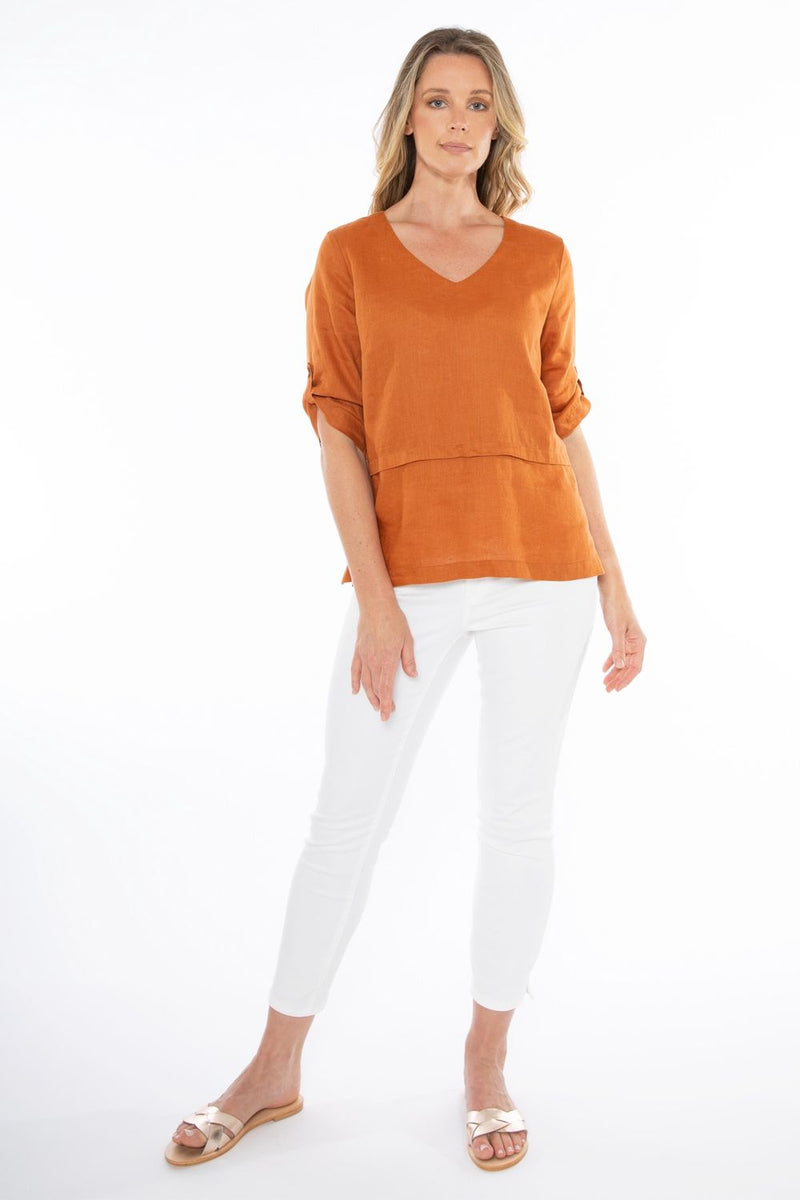 JUMP Clothing V Neck Tab Sleeve Top - Various Colours