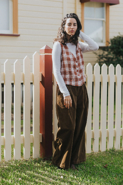 Montaigne - Chloe - French Linen Vest / Waist Coat - Clay Check
