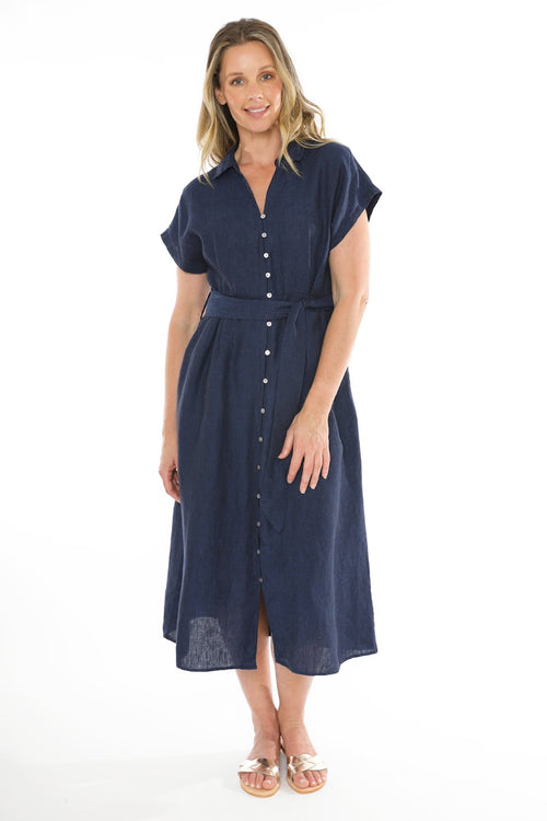 JUMP Clothing S/S Belted Linen Dress - Various Colours