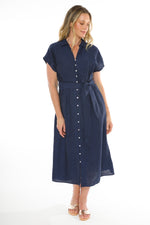 JUMP Clothing S/S Belted Linen Dress - Ink